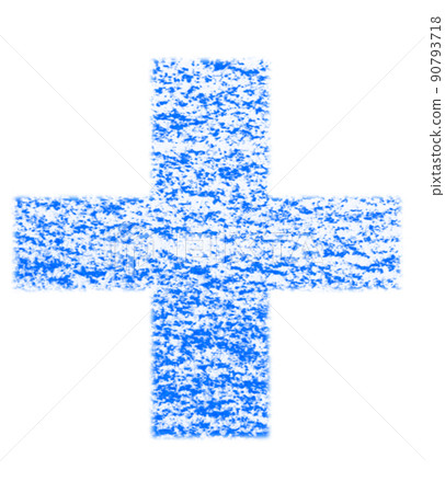 Symbol drawn with crayon plus + blue background white with high resolution pass Other colors available 90793718