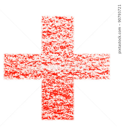 Symbol drawn with crayon plus + red background white with high resolution pass Other colors available 90793721
