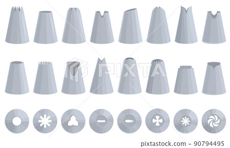 Icing nozzles icons set cartoon vector. Cake decoration. Tip frosting 90794495