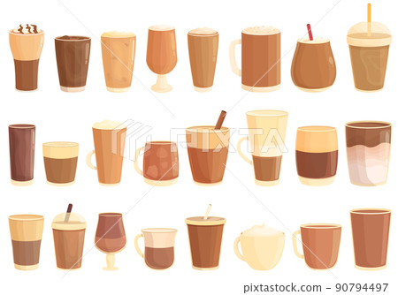 Cold coffee icons set cartoon vector. Milk americano. Bar beverage 90794497