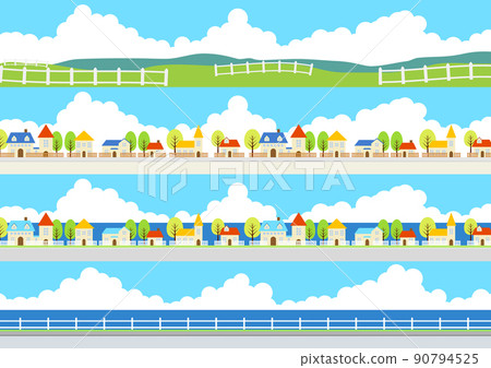 Summer cityscape set with fences 90794525
