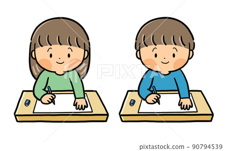 Elementary school boys and girls studying... - Stock Illustration ...