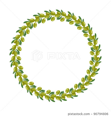 Wreath of branch green olives with fruits and... - Stock Illustration ...