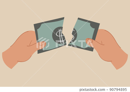 Two hands tearing money banknote. Inflation concept. 90794895
