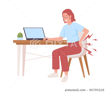 Woman Suffering From Backache After Sitting All... - Stock Illustration ...