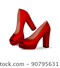 Red suede high heel women shoe isolated on white background. 90795631