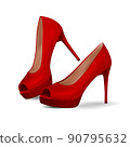 Red suede high heel women shoe isolated on white background. 90795632