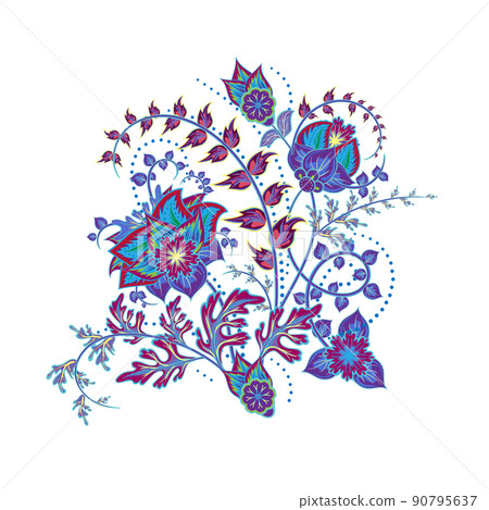 Fantasy flowers in retro, vintage, jacobean embroidery style. Element for design. Vector illustration. 90795637