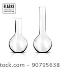 Laboratory glass flask or beaker 3d vector design of chemical lab glassware equipment. Realistic empty flask of chemistry science experiments, biology or medicine tests, pharmacology research 90795638