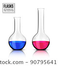 Round bottom chemical flasks - laboratory glassware, isolated on white background; 3d illustration, vector, eps 10 90795641