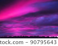 Pink and violet sunset sky over the city. 90795643