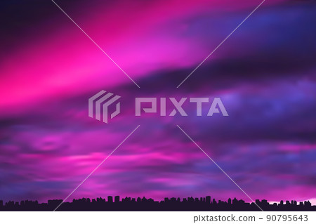 Pink and violet sunset sky over the city. 90795643