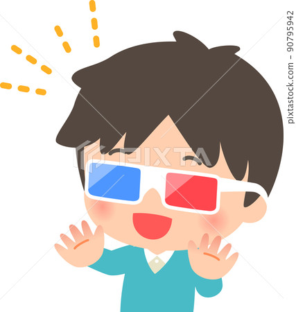 A man who enjoys wearing red and blue 3D glasses 90795942