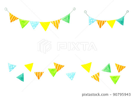 A set of colorful garland and triangular confetti, a collection of hand-painted watercolor illustrations 90795943