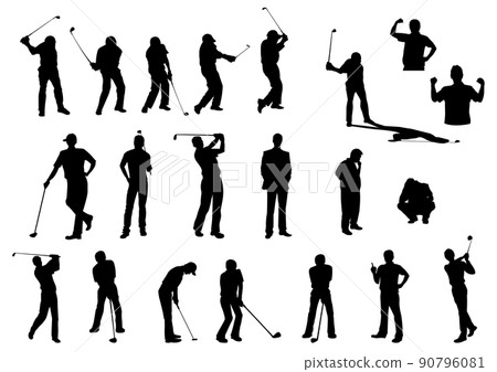 People playing golf silhouette set 90796081