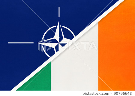 North Atlantic Treaty Organization or NATO vs Irish national fabric flag. 90796648