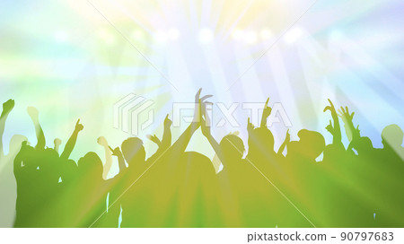 Silhouettes of people lively _ yellow-green light background _ wide 90797683