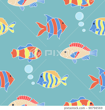 Marine underwater seamless pattern with fish and algae vector 90798569