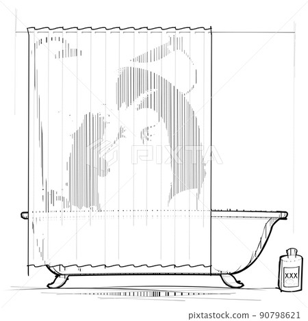 Showering man about to be murdered in the bathtub 90798621