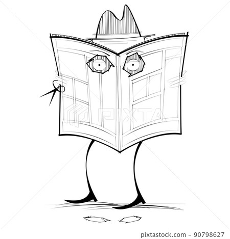 Man peeps through cut out holes in newspapers 90798627