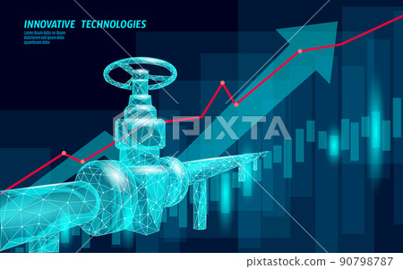 Oil well rig juck low poly business concept. Finance economy polygonal petrol production. Petroleum fuel industry pumpjack derricks pumping drilling point line connection dots blue vector illustration 90798787