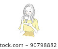 Woman drinking tea in a tea cup 90798882