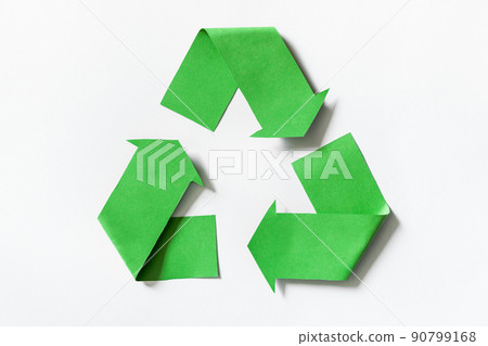 recycling concept - recycling symbol and objects, top view 90799168