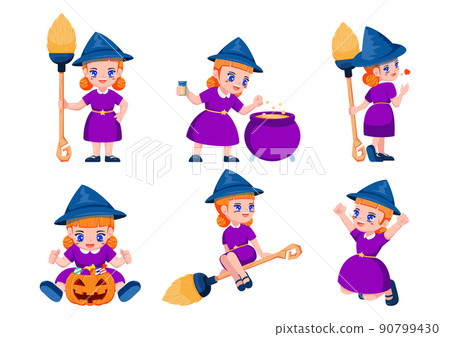 Set of Cute Little Witch Cartoon Set of Cute Little Witch Cartoon 90799430