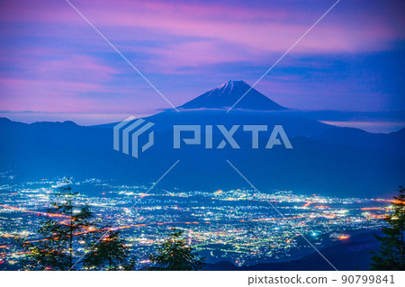 Kofu Basin night view and Mt. Fuji seen from Mt. Amari (Yamanashi Prefecture) Kofu Basin night view and Mt. Fuji seen from Mt. Amari (Yamanashi Prefecture) 90799841