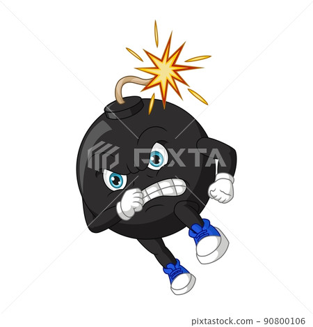 Cartoon angry bomb with burned wick Cartoon angry bomb with burned wick 90800106