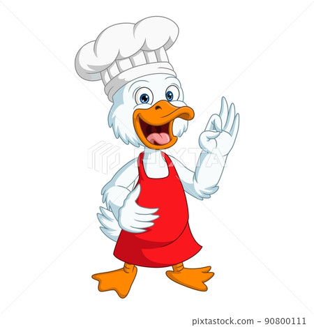 Cute duck chef cartoon with ok sign Cute duck chef cartoon with ok sign 90800111