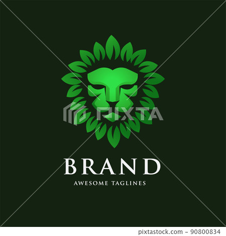 lion head with green leaf logo lion head with green leaf logo 90800834