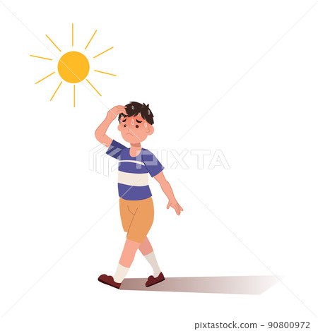 heat stroke concept.Sunstroke and sunburn risk little boy under burning sun. High temperature ,Hot weather.Summer heat stroke concept.Sunstroke and sunburn risk little boy under burning sun. High temperature ,Hot weather.Summer 90800972