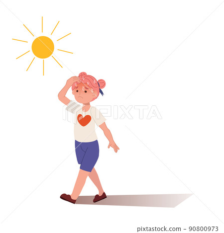 heat stroke concept.Sunstroke and sunburn risk little girl under burning sun. High temperature ,Hot weather.Summer heat stroke concept.Sunstroke and sunburn risk little girl under burning sun. High temperature ,Hot weather.Summer 90800973
