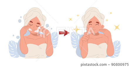 skin care concept. Before, after.clean facial.Flat vector 2d cartoon character illustration. skin care concept. Before, after.clean facial.Flat vector 2d cartoon character illustration. 90800975