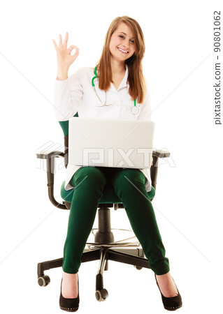 Medical. Woman doctor working on computer laptop 90801062
