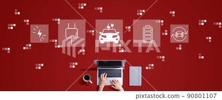 EV concept with person working with laptop 90801107