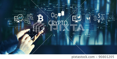 Crypto Trading theme with person using smartphone 90801205