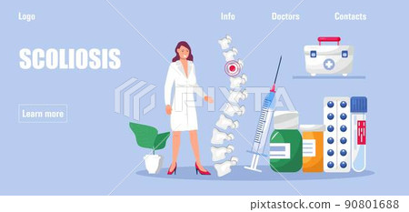 Scoliosis medical anatomical concept vector for homepage. Kyphosis, lordosis, curvature of skeleton diseases. 90801688