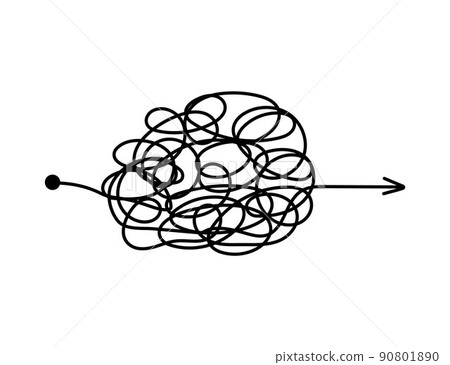 Messy, chaotic lines vector, complex tangle of thoughts and tangles of problems metaphor on a white background. 90801890