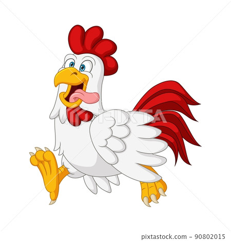 Cartoon happy chicken walking on white background Cartoon happy chicken walking on white background 90802015