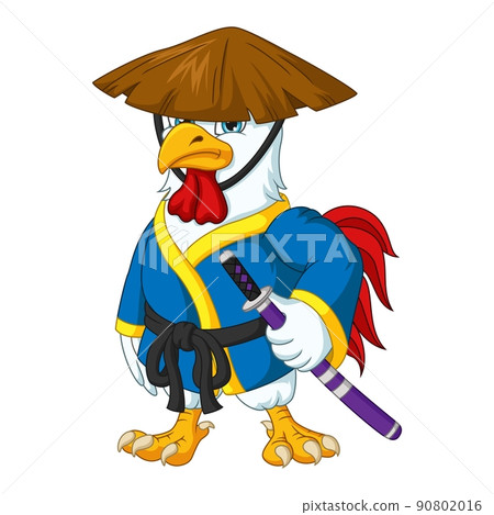 Cartoon samurai rooster holding a sword Cartoon samurai rooster holding a sword 90802016
