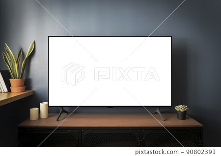 TV led mock up screen. Smart TV on a curbstone in an interior of the living room 90802391