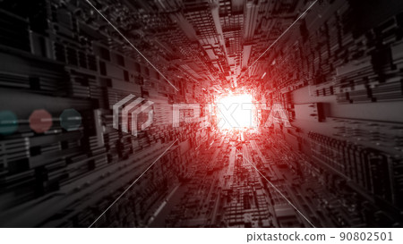 3d technology tunnel abstract background. Black digital futuristic place with neon lights in space. Science, future, cyber concept. 90802501