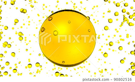 3d oil bubbles isolated. Golden yellow oil liquid drops on empty white background.  90802516