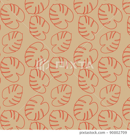 Seamless pattern in a minimalist style featuring exotic monstera leaves in muted trendy shades. 90802709