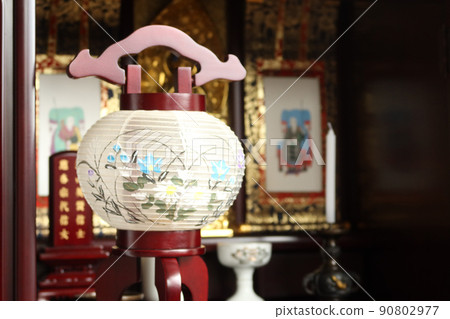 Lanterns on the Buddhist altar of Zen Buddhism. Image of Obon 3 Lanterns on the Buddhist altar of Zen Buddhism. Image of Obon 3 90802977