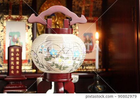 Lanterns on the Buddhist altar of Zen Buddhism. Image of Obon 1 Lanterns on the Buddhist altar of Zen Buddhism. Image of Obon 1 90802979