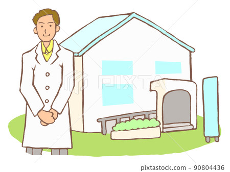 Illustration of a male psychiatrist and mental clinic 90804436