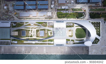 Kai Tak cruise terminal drone point of view in Hong Kong Kai Tak cruise terminal drone point of view in Hong Kong 90804842
